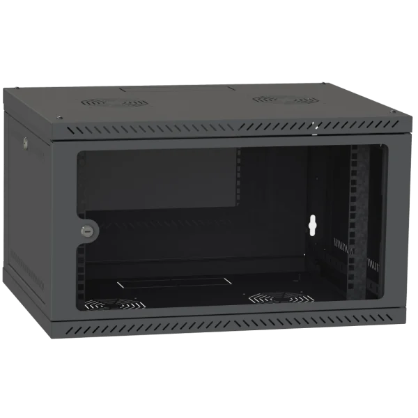 Шафа телекомунікаційна двері скло (чорна) IPCOM 6U 600x600