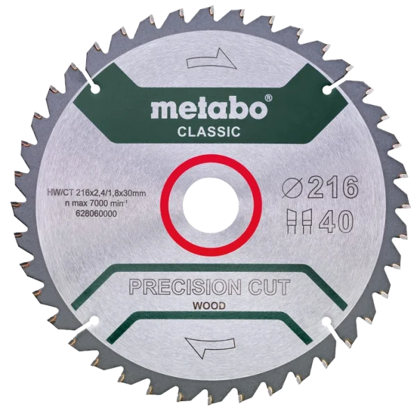 Пильний диск 216x30, Z40 WZ 5°neg. Metabo "precision cut wood - classic" (628060000)