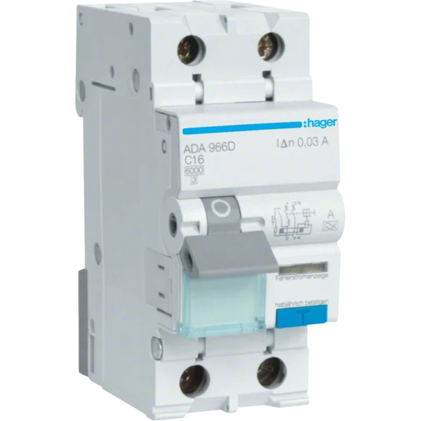Дифавтомат 1P+N, 6kA, C-16A, 30mA, A Hager ADA966D