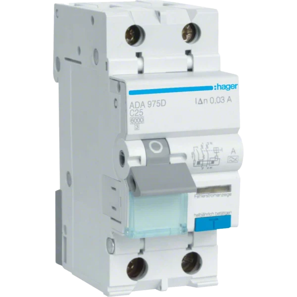 Дифавтомат 1P+N, 6kA, C-25A, 30mA, A Hager ADA975D