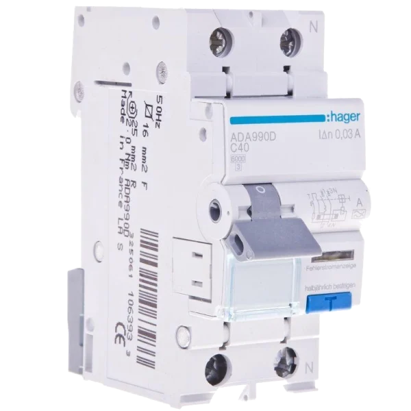 Дифавтомат 1P+N, 6kA, C-40A, 30mA, A Hager ADA990D