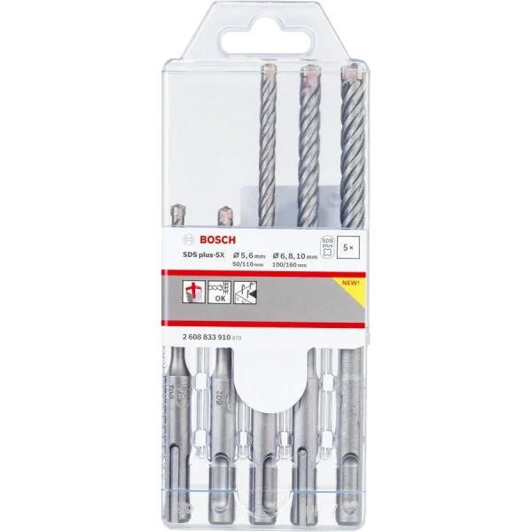 Набір бурів по бетону Bosch SDS plus-5X 5шт 5/6 x 110мм; 6/8/10 x 160мм