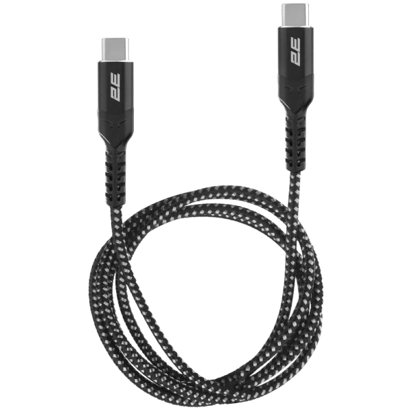 Кабель заряджання/синхронізації 1м 240Вт плетений чорний 2E Type-C USB-C > USB-C