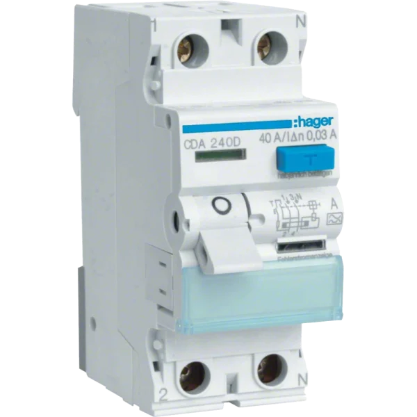 Диференціальне реле 2P, 6kA, 40A, 30mA, A Hager CDA240D