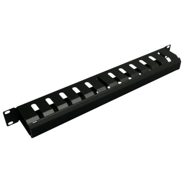 Кабельний організатор 1U металевий перфорований з кришкою, чорний 1U