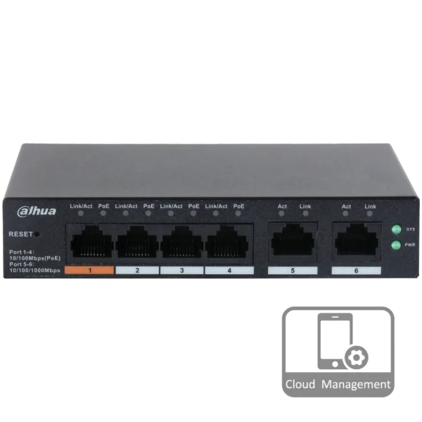 Комутатор 4 порти керований Dahua DH-CS4006-4ET-60 PoE