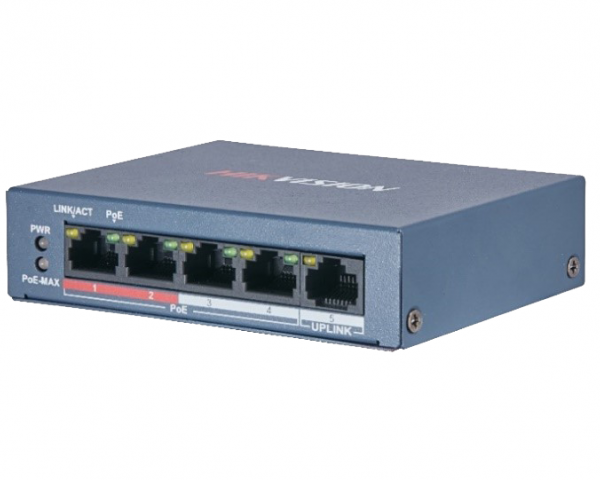Комутатор 4 порти некерований Hikvision DS-3E0105P-E/M(B) POE