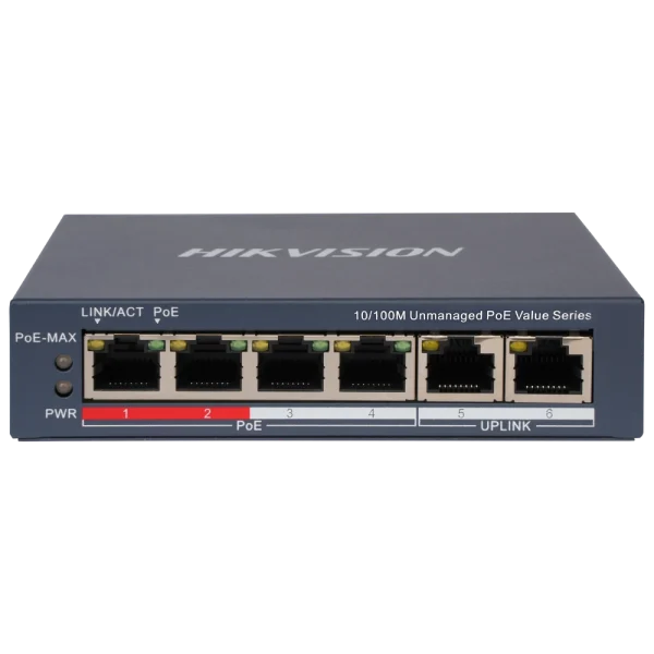 Комутатор 4 порти некерований Hikvision DS-3E0106P-E/M(B) POE