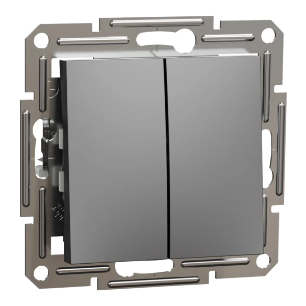 Вимикач 2-клавішний антрацит, пластик, без підсвічування та індикації, для врізного монтажу Schneider Electric EPH0300171 Asfora