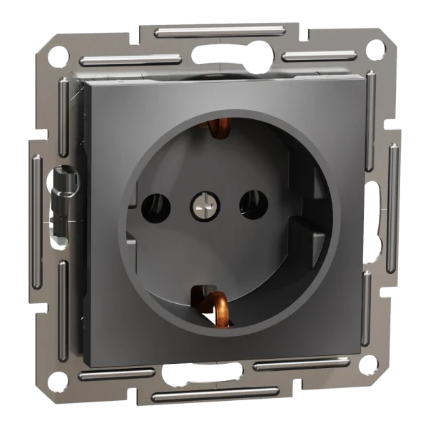 Розетка 220В антрацит, пластик, із заземленням, Schuko, без захисної кришки, без шторок, для врізного монтажу Schneider Electric EPH2900171 Asfora