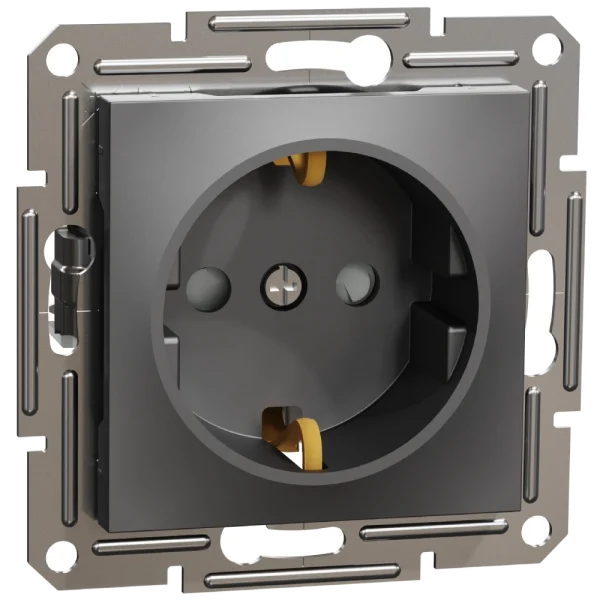 Розетка із заземленням та шторками антрацит Schneider Electric Asfora EPH2900271