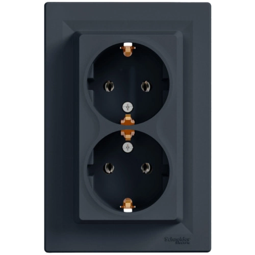 Розетка подвійна 220В антрацит, пластик, із заземленням, Schuko, без захисної кришки, без шторок, для врізного монтажу Schneider Electric EPH9900171 Asfora