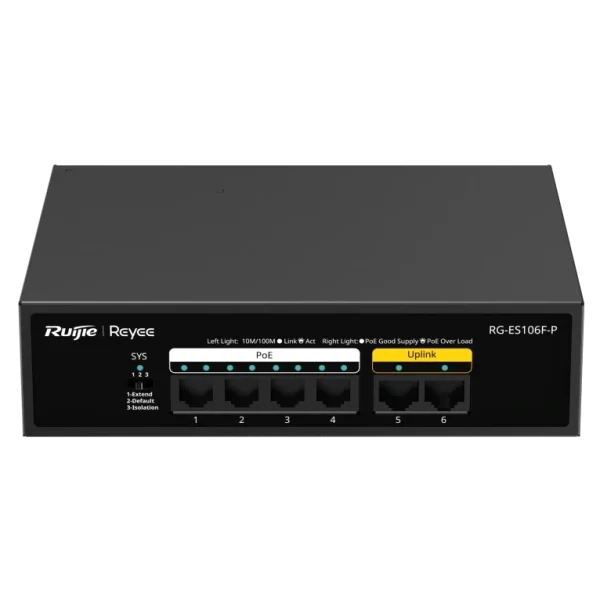 Комутатор 6 портів некерований Ruijie Reyee RG-ES106F-P PoE