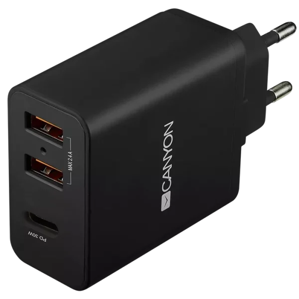 Мережевий зарядний пристрiй Canyon H-08 black (QC/PD 30W)