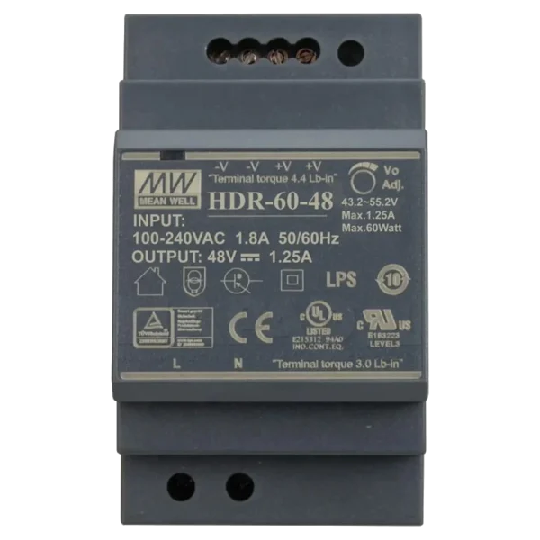 Блок живлення Mean Well HDR-60-48 48B 1.25А для монтажа на DIN рейке