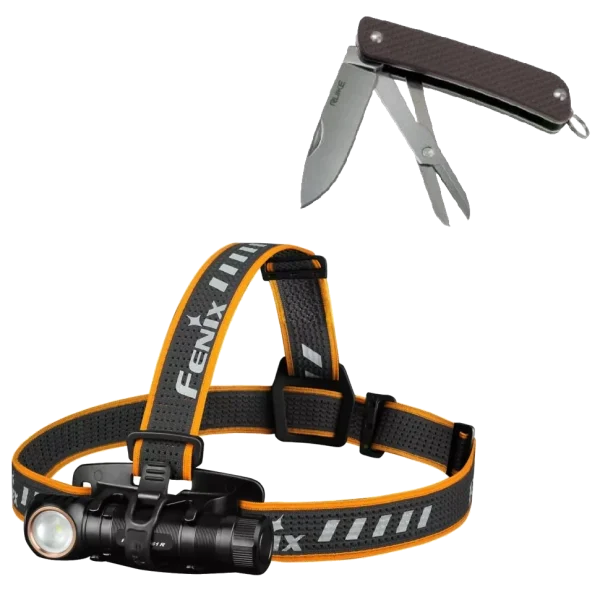 Ліхтар налобний та складний ніж Fenix HM61R + Ruike S22