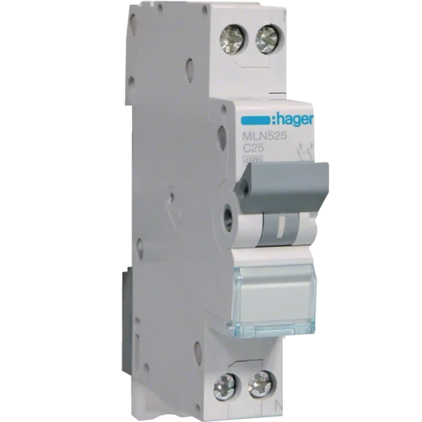 Автоматичний вимикач 1P+N 6kA C-25A 1M Hager MLN525