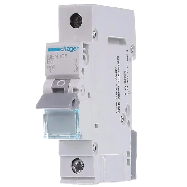 Автоматичний вимикач 1P 6kA B-6A 1M Hager MBN106