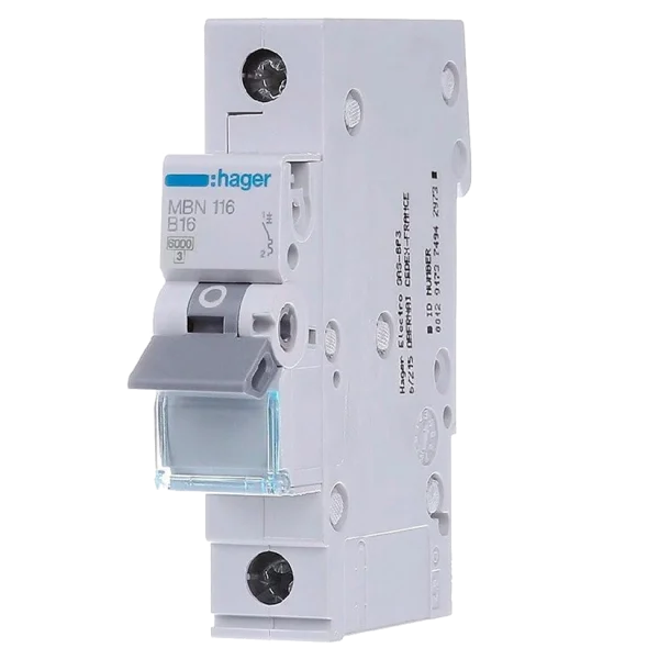 Автоматичний вимикач 1P 6kA B-16A 1M Hager MBN116
