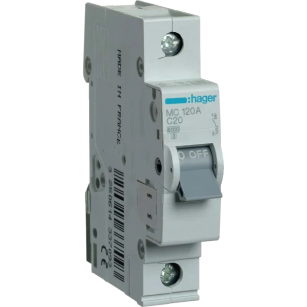 Автоматичний вимикач Hager In=20А «C» 6kA MC120A