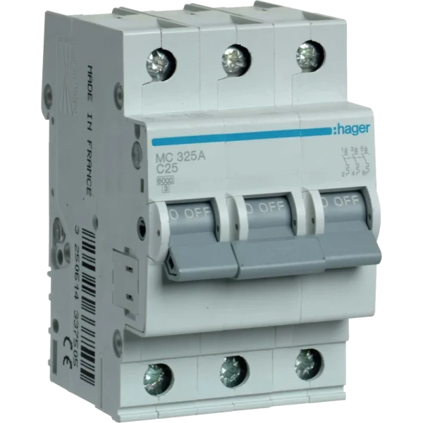 Автоматичний вимикач Hager In=25 А, 3п, С, 6 kA, 3м MC325A