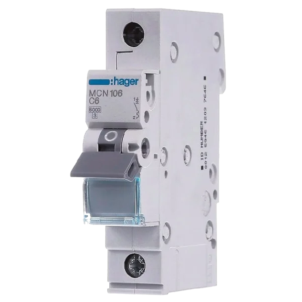 Автоматичний вимикач 1P 6kA C-6A 1M Hager MCN106