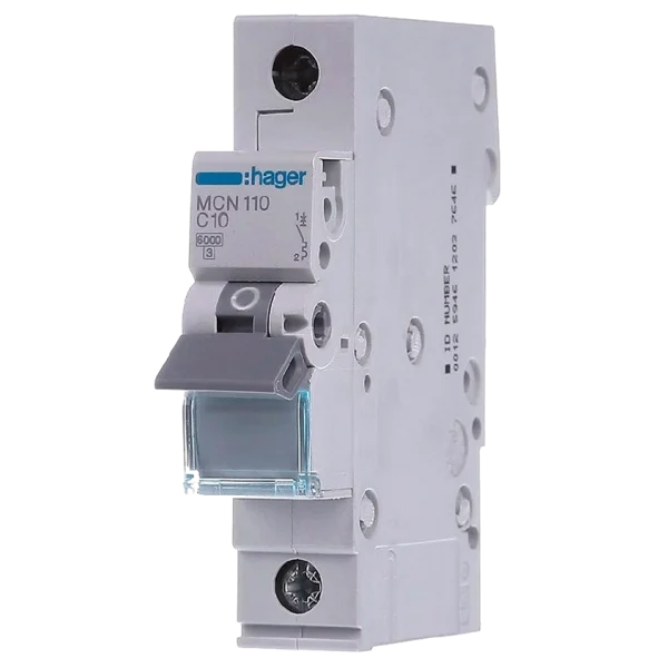 Автоматичний вимикач 1P 6kA C-10A 1M Hager MCN110