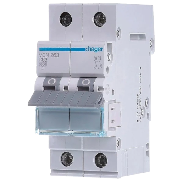 Автоматичний вимикач 2P 6kA C-63A 2M Hager MCN263