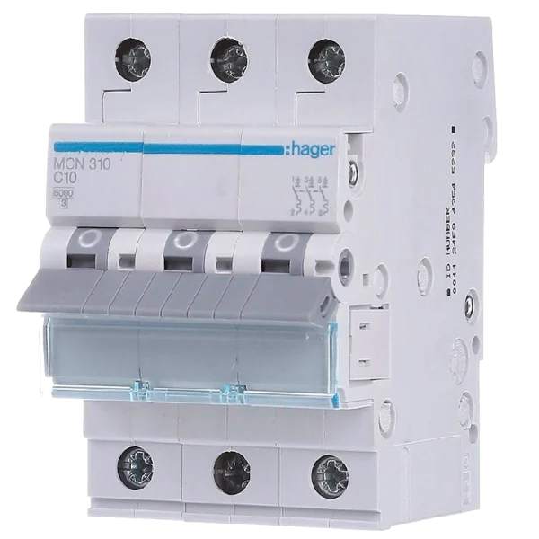 Автоматичний вимикач 3P 6kA C-10A 3M Hager MCN310