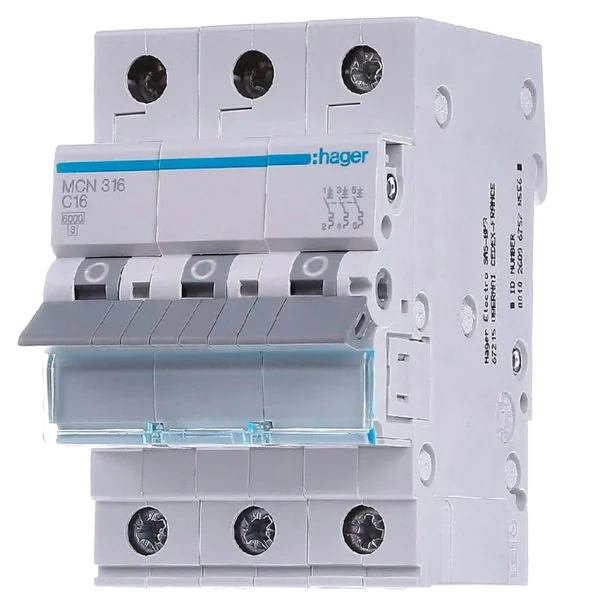 Автоматичний вимикач 3P 6kA C-16A 3M Hager MCN316