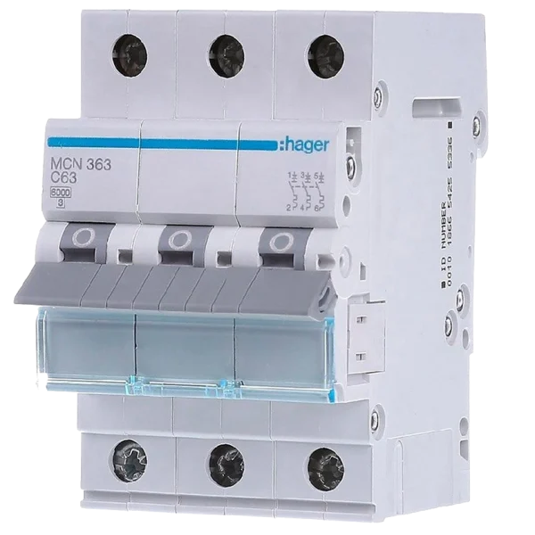 Автоматичний вимикач 3P 6kA C-63A 3M Hager MCN363