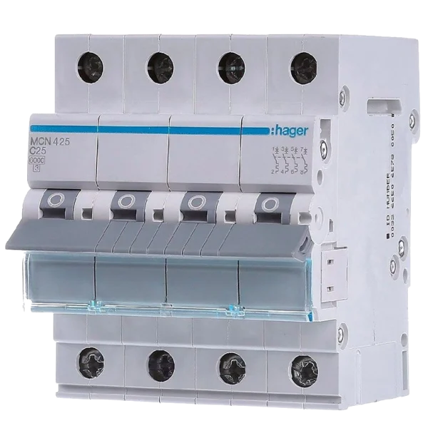Автоматичний вимикач 4P 6kA C-25A 4M Hager MCN425