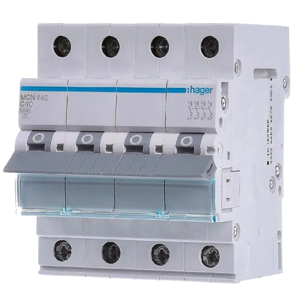 Автоматичний вимикач 4P 6kA C-40A 4M Hager MCN440