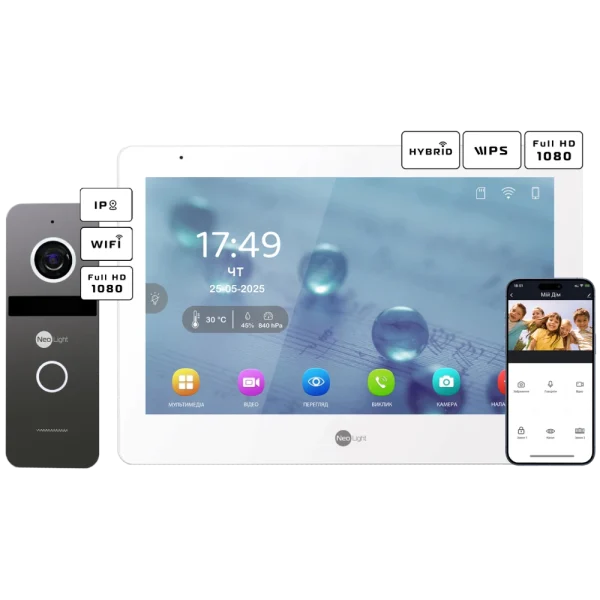 Комплект відеодомофону Neolight MEZZO Hybrid + SOLO IPW Graphite с уголком, PoE адаптер для вызовной панели