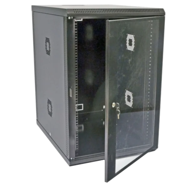 Шафа 600х800х907мм, акрилове скло, чорна 19", 18U