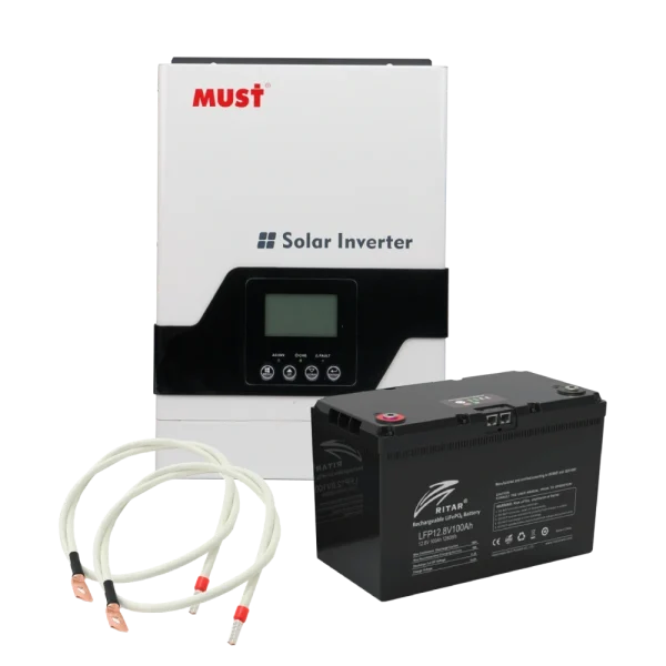 Комплект акумулятор + інвертор, кабелі у подарунок MUST PV18-1012VPM 100Ah