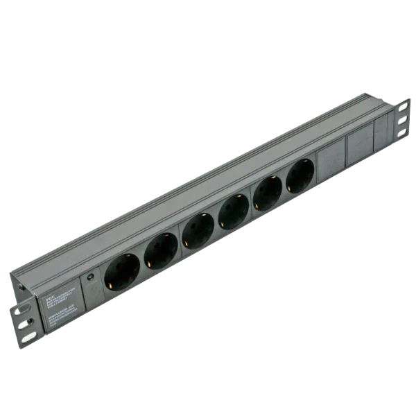 Блок на 6 роз. нім. станд. 10А без шнура з індикатором 19" 1U