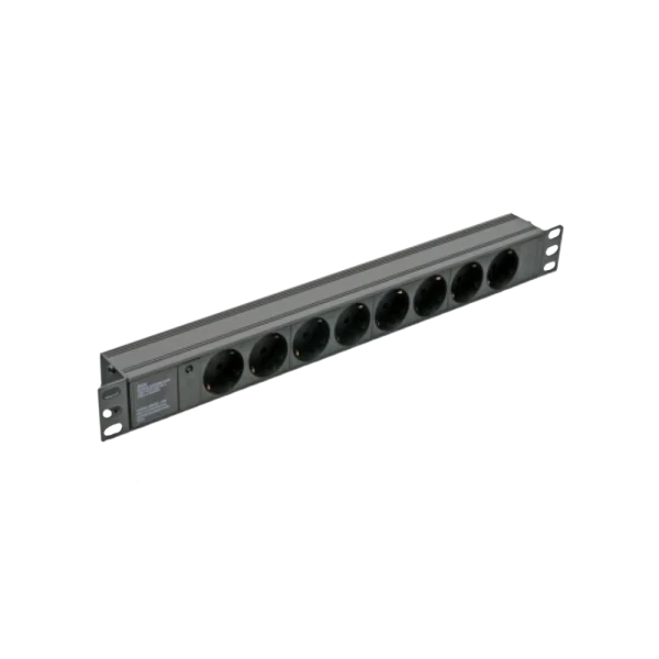 Блок 19" на 8 роз. нім. станд., 10А, з індикат., без шнура, чорний, 1U, Kingda Kingda KD-GER(16)N1008WKPB19A-C14