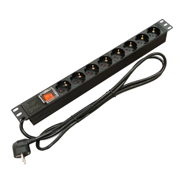 Блок 19" на 8 роз. нім. станд., 16А, 1U, з вимикачем, шнур 1.8м Kingda