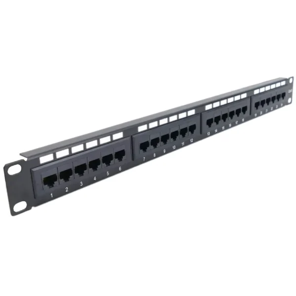 Патч-панель 24-портова стійка 19" з менеджментом кабелю, UTP кат. 5Е PP-KUTP24-NM-CM