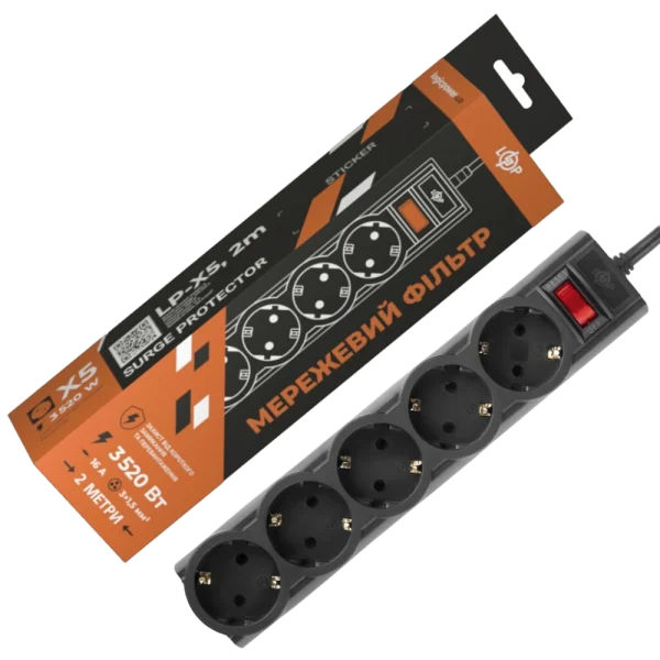 Подовжувач мережевий (фільтр) PREMIUM LP-X5-2 Black