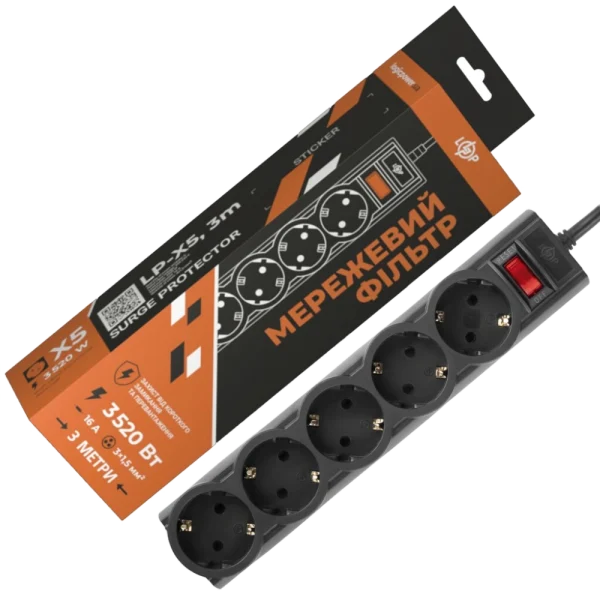 Подовжувач мережевий (фільтр) PREMIUM LP-X5-3 Black
