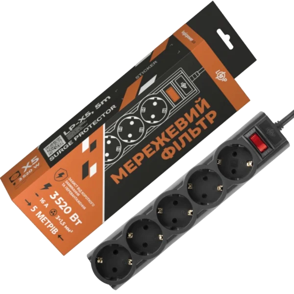 Подовжувач мережевий (фільтр) PREMIUM LP-X5-5 Black