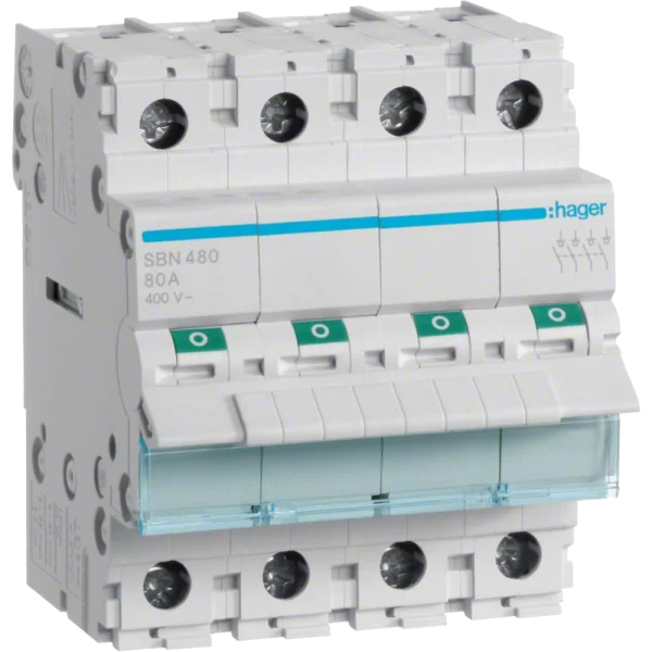 Вимикач навантаження 4-полюсний 80А/400В Hager SBN480