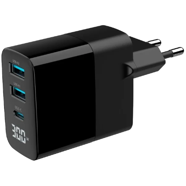 Мережевий зарядний пристрій Gembird TA-UC-PDQC30LCD-BK-02 2хUSB-A (QC3.0 18W) + 1хType-C (PD20W)