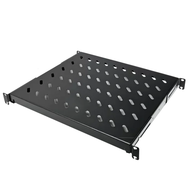 Полиця 4 точки кріплення, перфорована, т.м.1.5мм, чорна 19" 400мм