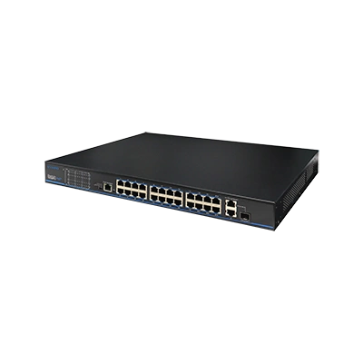 24 порти 10/100 Мбіт/с PoE+ 2 порти Gigabit RJ-45 (1 порт комбінований SFP) UTP3226TS-PSB