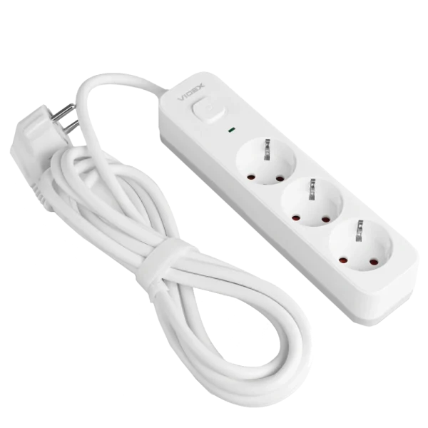 Мережевий подовжувач з кнопкою White VIDEX ONCORD з/з 3п 3м (3x1.5мм)