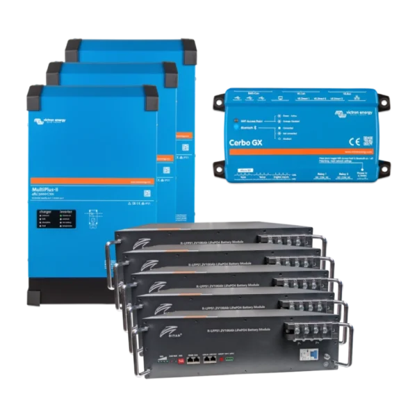 Система безперебійного живлення3 фази, 12кВт, 25кВт●год VictronEnergy MultiPlus-II + Ritar R-LFP51.2V100AH