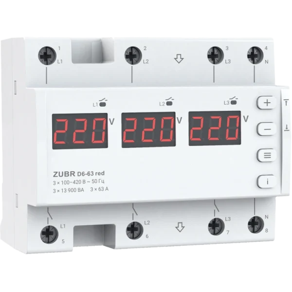 Трифазне реле напруги ZUBR D6-63 red